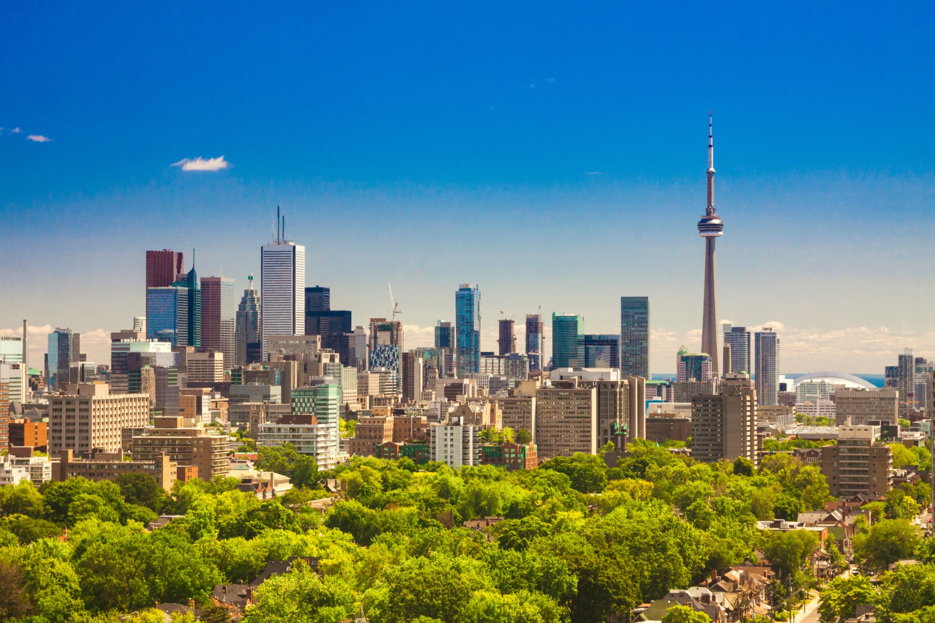 Toronto skyline with the CN Tower on a clear summer day